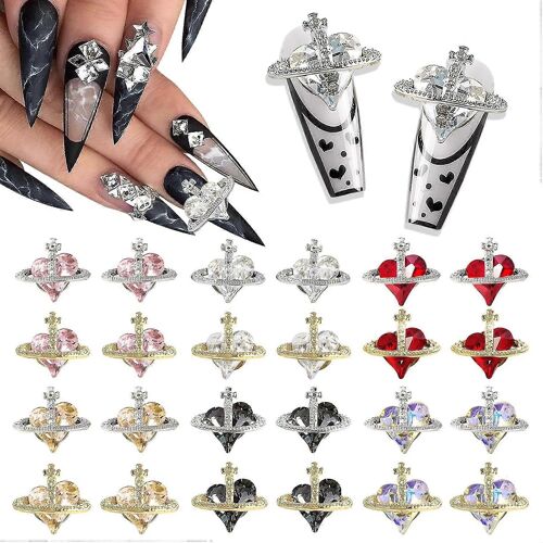 60 pcs 3D coeur forme ongle charme planète Nail Art strass exquis pierres précieuses scintillantes diamant Saturne forme Accessoires d'ongles pour l'artisanat de bricolage