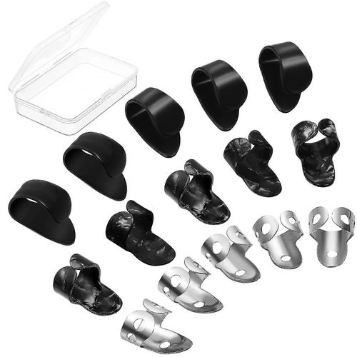 15 Pièces Médiators De Guitare Anneau Pouce Médiators En Acier Inoxydable Pour Guitare Acoustique Banjo Basse (Noir + Argent)