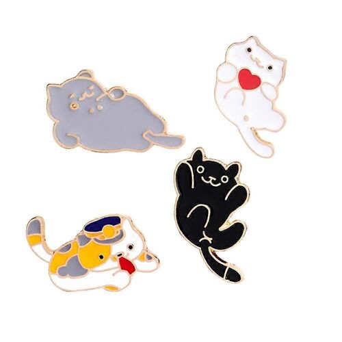 Ventes Promotionnelles 4 Pc Chat Revers Pin Ensemble Noir Blanc Chatte Dessin Animé Émail Broches Mignon Badge
