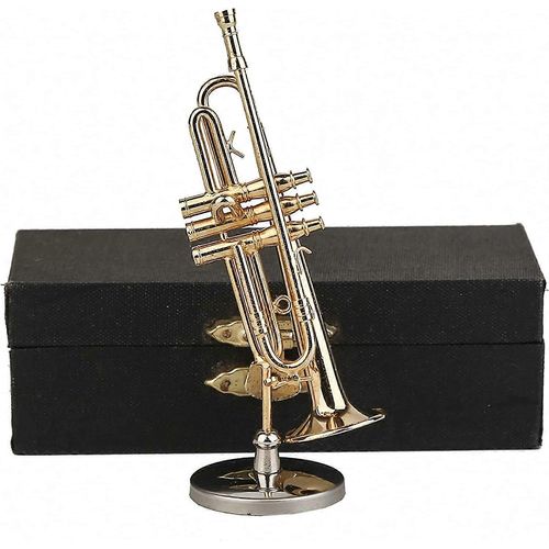 Mini Trompette En Laiton Avec Support Et Étui Mini Instrument De Musique Mini Trompette Mini Modèle De Maison De Poupée