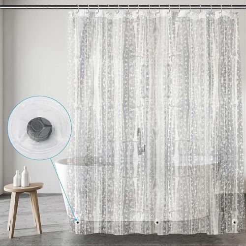 180*180cm Avec Aimant De Poids En Bas,Rideau De Douche Transparent,Anneaux De Rideau De Douche,Rideau De Douche De Baignoire Eva Anti-Moisissure Et Étanche 