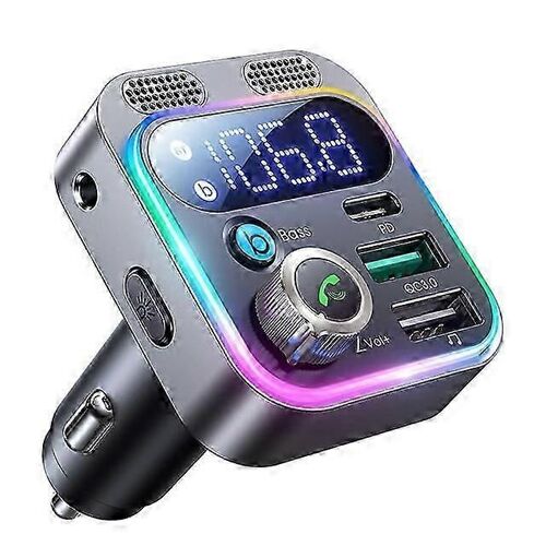 Émetteur Fm Bluetooth 5.3 Pour Voiture,[Double Micros Plus Forts,Basses Profondes],Adaptateur Bluetooth De Chargeur De Voiture 48w & Qc3.0