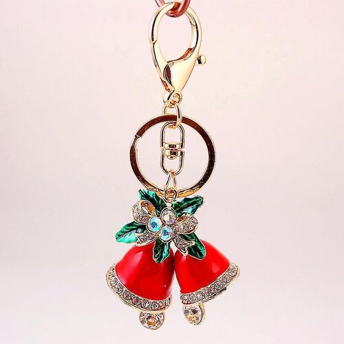 1pc Noël porte-clés pendentif rouge Noël Jingle Bell porte-clés cristal Reinstone sac à main sac à main