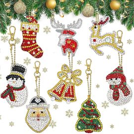 8 Pièces Noël Bricolage Diamant Porte-Clés Pour Enfant 5d Bricolage Diamant Peinture Porte-Clés Pendentif