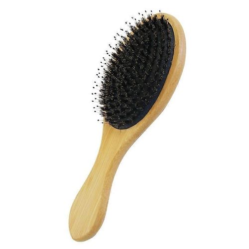 Brosse À Cheveux En Poils De Sanglier Et De Bambou Large Coussin De Massage Antistatique Confortable Et Durable (Noir) 
