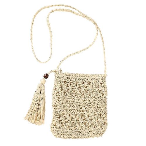Femmes Paille Sac À Bandoulière Fait À La Main Tissé Plage Bohème Épaule Sac À MainBeige