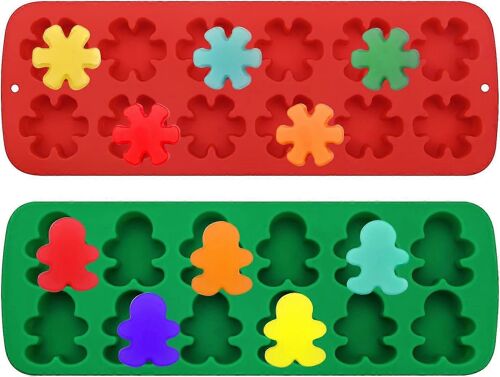 2 Pcs Moule À Chocolat En Silicone De Noël,Moules En Forme De Bonhomme En Pain D'épice Flocon De Neige À 24 Cavités Pour La Fabrication De Gâteaux,Chocolat