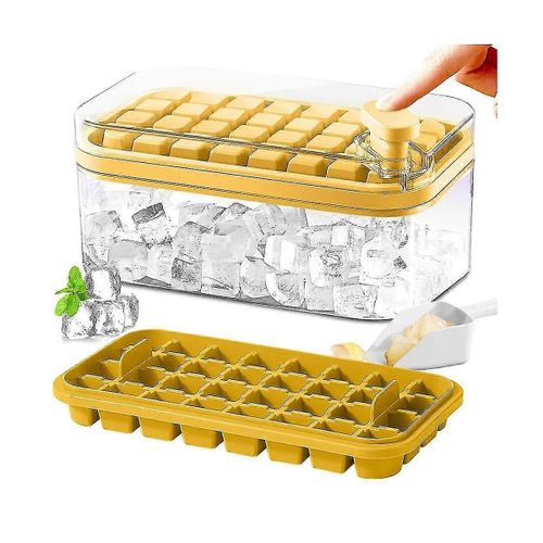 Bac À Glaçons Avec Couvercle Et Bac,Paquet De 2 Bacs À Glaçons Pour Congélateur,64 Moules À Glaçons (Jaune)