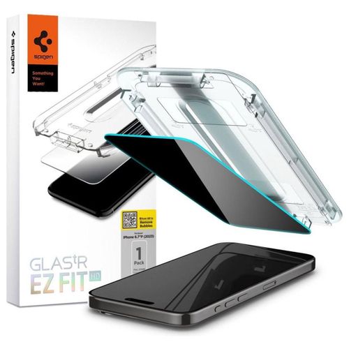 Spigen EZ Fit GLAS.tR avec plateau d'installation Verre de confidentialité 1 pack iPhone 15 Pro Max