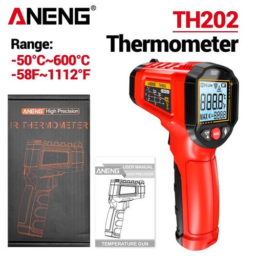 Aneng Th202 Thermomètre Infrarouge Sans Contact -50   600 °C Compteur De Température Laser Numérique,Affichage Lcd,Pyromètre,Testeur De Pistolet À Pointe - Type Th202 Red #B