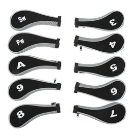 10pcs Golf Club Couvre-Tête Néoprène Golf Couvre-Tête Pour Woods Fers Golfer Lovers Gris