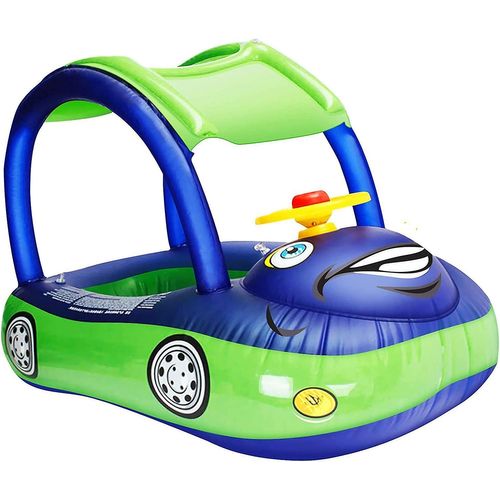 Flotteur De Piscine Gonflable Pour Bébé Avec Auvent,Bateau Flottant De Natation Pour Bébés En Forme De Voiture Avec Pare-Soleil Siège Sûr Pour Tout-Petit Piscine D'anneau De Natation Pour Bébé (Bleu))