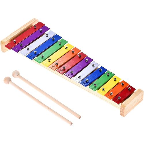 Xylophone Coloré 15 Tons Xylophone À Bouton Arc-En-Ciel Avec 2 Maillets Carillon Éolien Bois Et Aluminium Instrument De Percussion Idéal Comme Cadeau