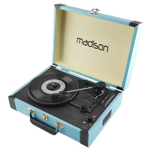 Malette tourne-disques - BT/USB/SD/FONCTION ENREGISTREMENT - Bleu - MADISON RETROCASE-CR