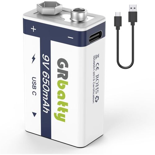 Kalanka-Pile 9v Rechargeable Lithium 650mah Haute Capacité, Pile 9v Rechargeable Usb C Pour Détecteur De Fumée, Jouets Électroniques, 1,5 Heures De Charge Rapide, Avec Câble De Charge