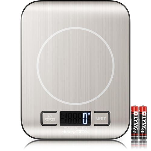 Balance De Cuisine Numérique Avec Grand Écran Lcd (Avec Piles) Jusqu'à 5 Kg - Balance Numérique Avec Grande Surface De Pesée En Acier Inoxydable - Précision À 1 G - Petite Et Plate - Fonction