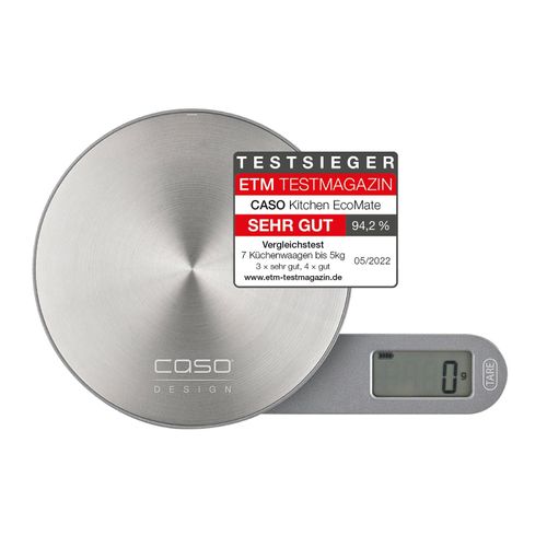 Letnerny-Kitchen Ecomate - Balance De Cuisine Design, Sans Pile Grâce À L'énergie Cinétique, Plate & Magnétique, Jusqu'à 5 Kg, Fonction Tare, Surface De Pesée En Inox (Ø 11,5 Cm), Écran Lcd