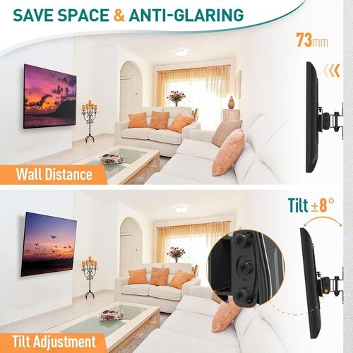 EV028-DE Support mural pivotant et inclinable pour la plupart des téléviseurs LED plats et incurvés de 13 à 30"" (13 à 30"") LCD, OLED, Plasma jusqu'à 15 kg avec VESA 75 x 75/100 x 100 mm