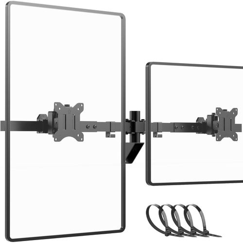 CHECARZHN--NO1-Ultra Wide Double Support Mural Ecran Pc De 24 À 38 Pouces Jusqu'À 10Kg, Support Mural Double Ecrans, Inclinaison, Rotation Et Pivotant, Support Double Ecran Pc, Vesa 75/100Mm, Noir