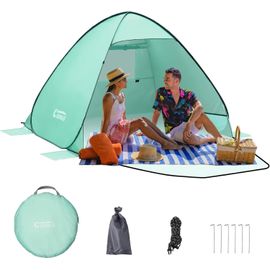 Checarzhn--No1-Tente De Plage Pop Up De Camping De Plage Automatique Protection Upf 50+ Extra Light Tente Portable De Protection Solaire Pour Familles Camping Plage Jardin (Vert, 2 Personnes)