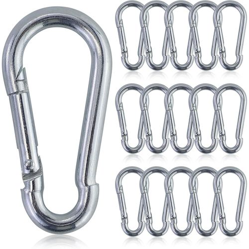 Checarzhn--No1-Lot De 16 Mousquetons Argentés - 6 X 60 Mm - Petits Mousquetons - Forte Capacité De Charge - Mousquetons Pour Porte-Clés, Camping, Hamac, Laisse Pour Chien, Camping, Voyage, Randonnée