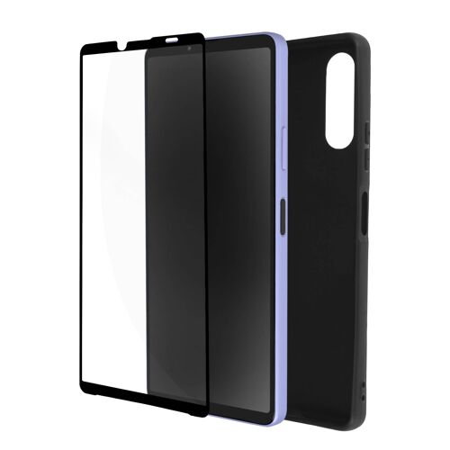 Coque Sony Xperia 10 IV Silicone Gel Souple Noir et Verre Trempé 9H Contour Noir