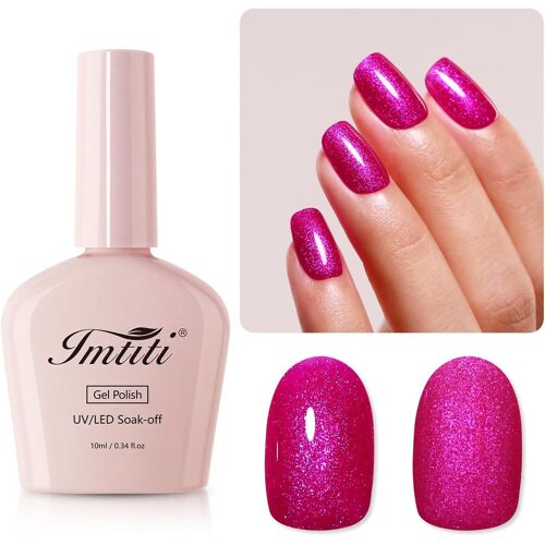 Semi-Permanent Glitter Nail Polish, Hot Pink Glitter Uv Gel Nail Polish Semi Permanent Uv Led Soak Off Gel Nail Polish French Nail Polish Semi-Permanent Gels Diy Nail Kit 10ml 