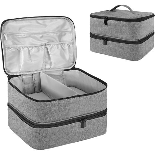 Rangement Vernis A Ongle, Couche Double Trousse Maquillage Accessoires Ongles, Malette Onglerie Organisateur 30 Bouteille(15Ml) & Lampe À Ongles, Materiel Onglerie Professionnel-Gris
