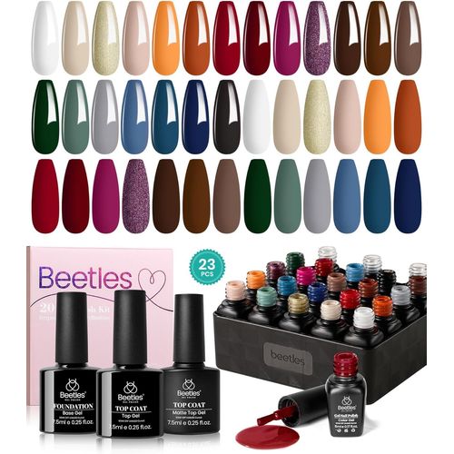 Beetles Vernis Semi Permanent, 20 Couleurs Lot De Vernis À Ongles Gels Fallen Festival Vert Orange Jaune Violet, Sèche Sous Lampe Uv/Led Cadeaux Pour Femmes 