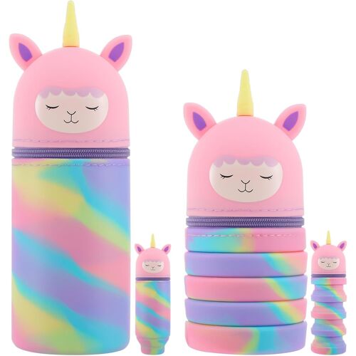 Kal-Lot De 2 Trousses Licorne Pour Fille - Kawaii 2 En 1 - Avec Fermeture Éclair - En Silicone - Pliable - Stand Up - Dessin Animé - Pour Garçons Et Filles - Fournitures Scolaires, Camouflage Rose