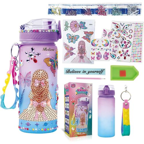 Jouets Pour Filles De 4,5,6,7,8 À 13 Ans,Décorez Votre Propre Bouteille D'eau Pour Filles,Peinture Diamant Papillon,Pierres Précieuses,Cadeaux D'anniversaire Pour Filles De 4 À 10 Ans