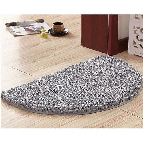 Tapis de bain demi-cercle, doux et absorbant, en chenille, antidérapant, lavable en machine, gris, 50 x 80 cm