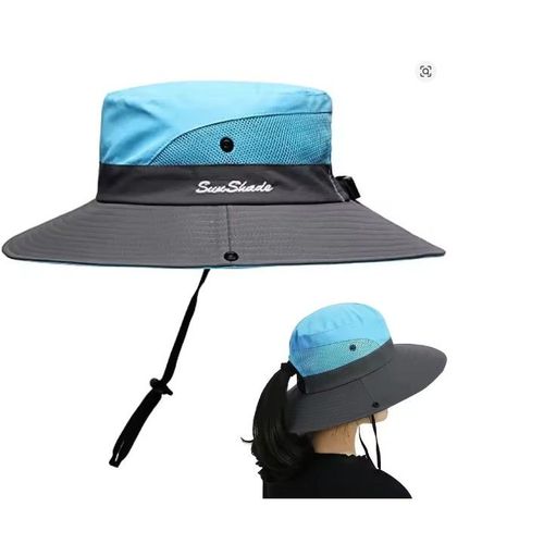 Chapeau De Soleil Bleu Turquoise Avec Serrage Cou Chapeau À Large Bord Pour Femmes, Protection Solaire D'Été Unisexe, Protection Uv, Casquette Imperméable Bob, Chapeau De Pêcheur Solaire De Chasse