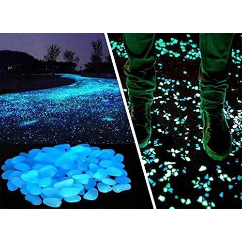 100 Pcs Glow Dans Le Jardin Sombre Cailloux Pour Les Allées Et Le Décor En Bleu
