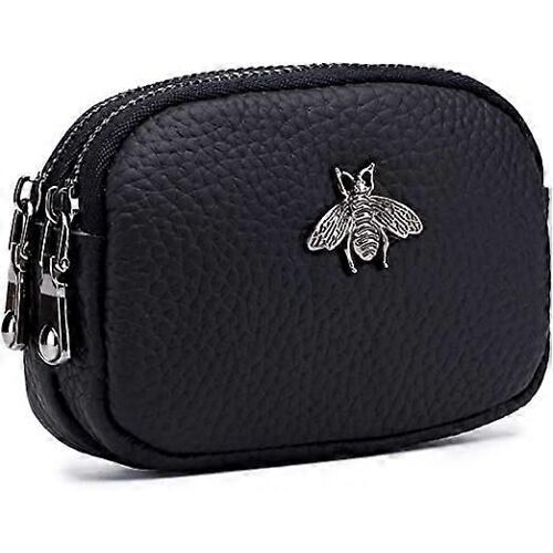 Porte-monnaie en cuir pour femmes,petit porte-monnaie à fermeture éclair portefeuille noir