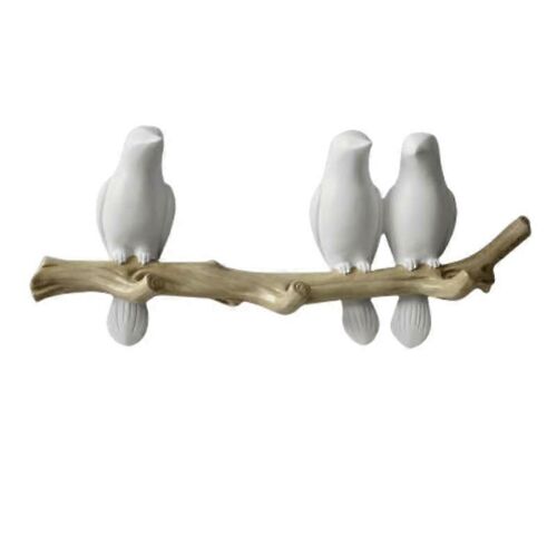 Crochet décoratif à oiseaux en résine suspendu sur branche Cintre mural Art déco décoratif Manteau/chapeau/clé/serviette/vêtements cintre de rangement - Trois oiseaux