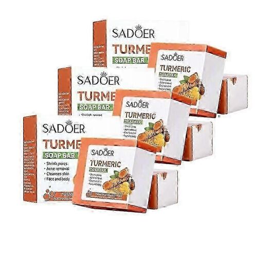 3pcs Curcuma Savon Visage Nettoyant Anti Acné Blanchissant Peau Éclaircissant Visage Éliminer Les Boutons Taches Brunes