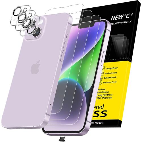 AEFJ-Kit de 6, 3 x Verre Trempé pour iPhone 14 (6,1 Pouces) et 3 x Protection Caméra Arrière - Anti Rayures - sans Bulles d'air -Ultra Résistant - Dureté 9H Glass