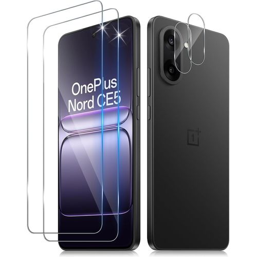 Cauc-Verre Trempé Pour Oneplus Nord Ce5 Lite 5g Avec Caméra Arrière Protecteur[2+2 Pcs], Dureté 9h [Sans Bulles] [Ultra Hd] Ultra Résistant Film Vitre Trempé Protection Écran [Transparente]