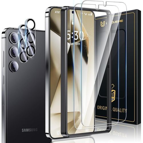 4 Pièces Verre Trempé Pour Samsung Galaxy S24 Plus Protection, 2 Pièces Protection Ecran 2 Pièces Verre Trempé Protection D'objectif, Compatible Avec Id D'empreintes Digitales