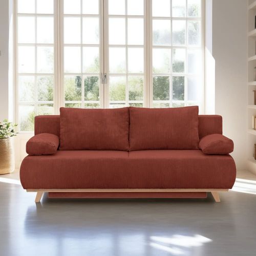Canapé Convertible 3 Places En Velours Côtelé Rouille