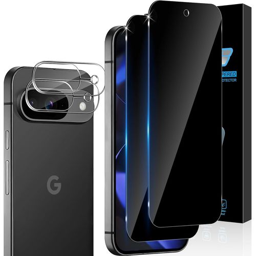 Pack 2+2 Verre Trempé Anti-Espion 9h Pour Google Pixel 9 5g ¿ Protection Écran Bord À Bord + 2 Protections Lentille Caméra, Anti-Empreintes, Haute Sensibilité