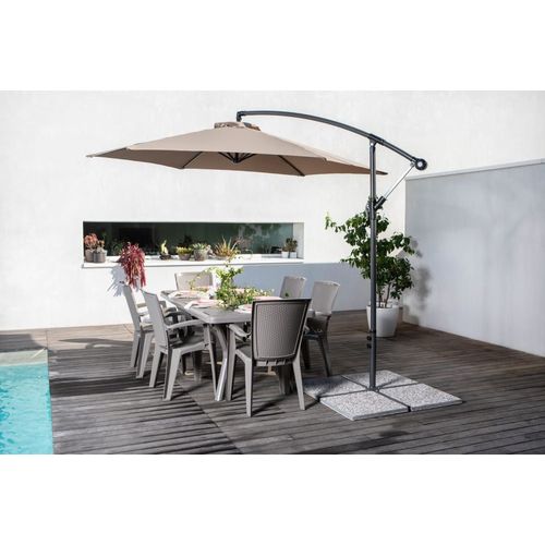 Ensemble Table Rectangulaire Et 6 Chaises En Résine Effet Rotin Taupe