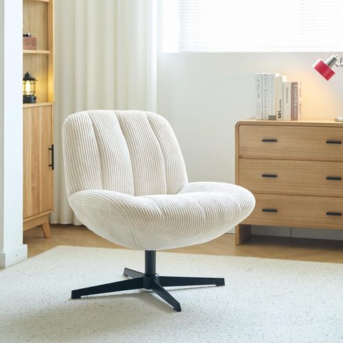 Fauteuil Swivel Pivotant En Velours Côtelé Beige