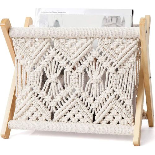 TIAN Porte-revues en macramé Boho Porte-magazines Panier de rangement autoportant pour livres,journaux,sw