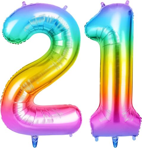 Ballon D'Anniversaire 21 Ans Arc-En-Ciel, Foil Ballon Numéro Chiffre 101Cm, Gonflable Hélium, Deco Anniversaire 21 Ans Grand Ballons Pour Fête Party Mariage