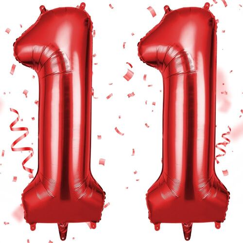 11Th Birthday Balloon, Red, Foil Number Balloon, 101 Cm, Inflatable Helium, Decoration Birthday 11 Years Large Balloons For Party Wedding