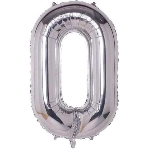 110Cm Giant Silver Mylar Number Balloon - Ideal For Helium - Number 0