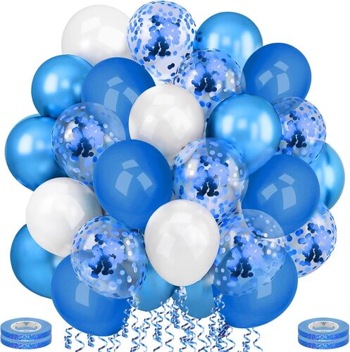 60 X Blue Transparent Confetti Balloons Helium Metallic Glitter Balloons With Ribbon For Decoration Christmas Birthday Wedding Party