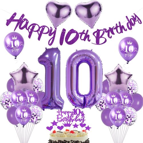 Purple Balloon 10Th Birthday Girl Decoration - Cake And Party Accessories